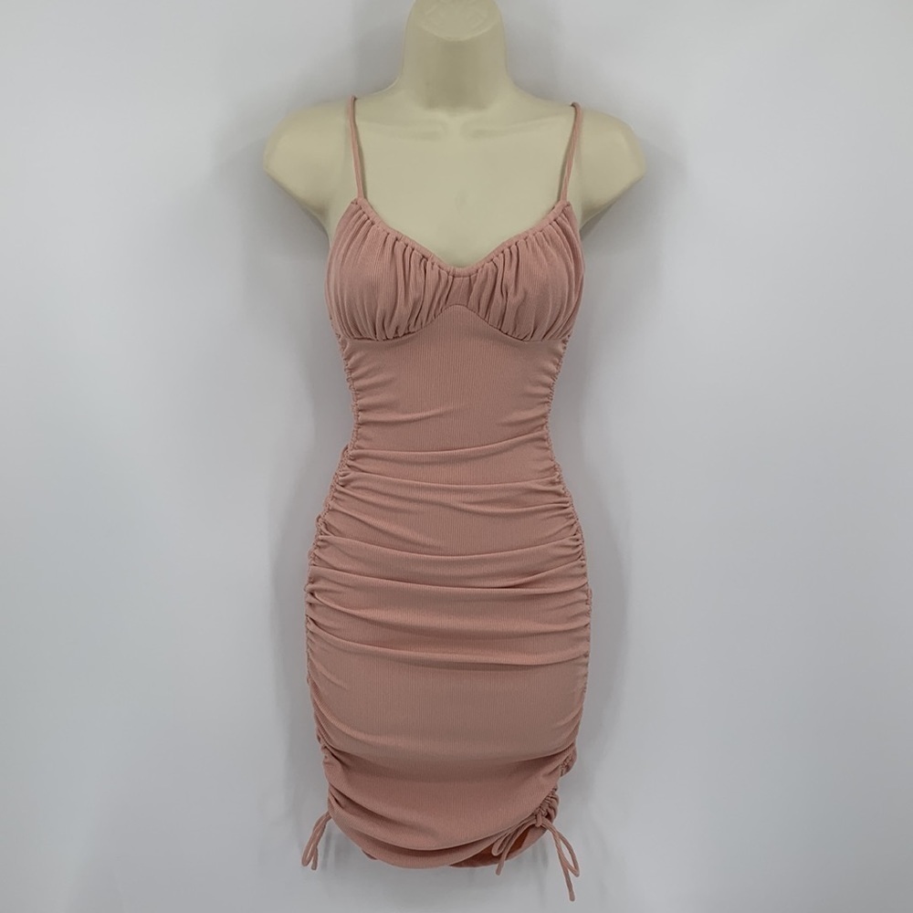 Princess Polly Layton Mini Dress Pink ribbed knit bodycon ruched stretch 4
